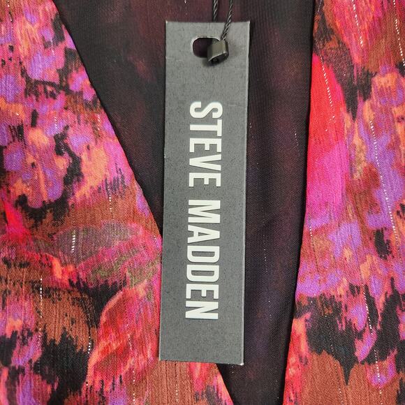 NWT Steve Madden Top Womens Size Medium Azura Sheer Fuchsia V Neck Long Sleeve - Picture 13 of 16